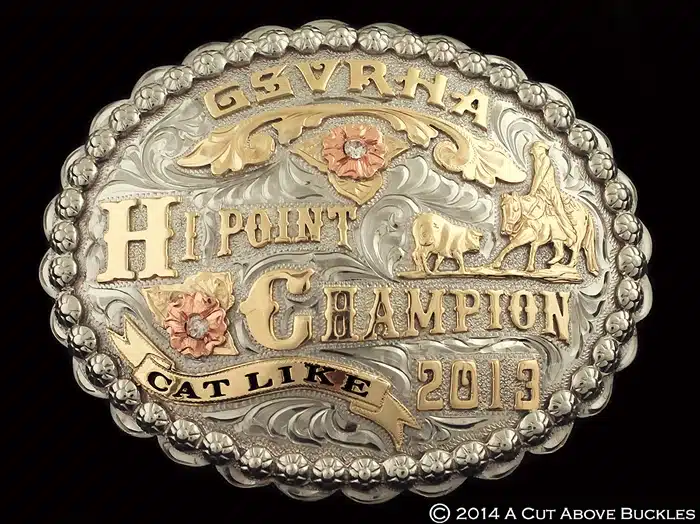 #00033C Engraved Background, 3 Tone Trophy Buckle
