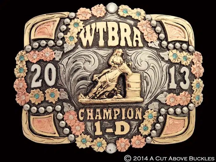 #00036A Engraved and Antiqued Background, 3 Tone Trophy Buckle