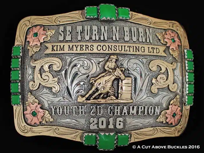 #20142A Frosted, Antiqued and Engraved, 3 Tone Trophy Buckle