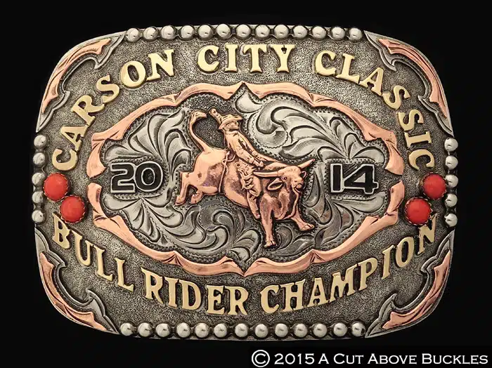 #00064: Frosted, Antiqued, and Engraved Background, 3 Tone Trophy Buckle
