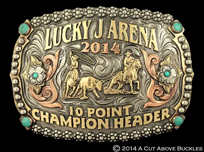 #00046: Engraved and Antiqued Background, 3 Tone Trophy Buckle