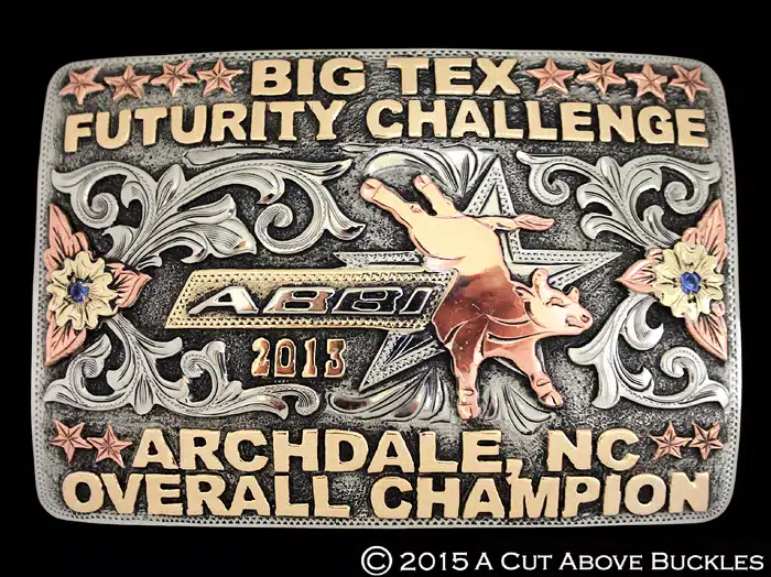 #10071 Frosted, Engraved, and Antiqued Background, 3 Tone Trophy Buckle
