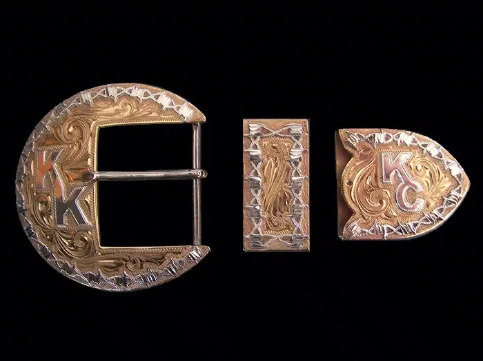 #60005 3 Piece Harness Personalized Buckle, Engraved Background, 2 Tone