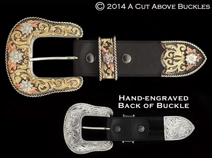 #60012 Master Silversmiths Collection 3 Piece Buckle, featuring precision hand-cut vines and engraved back. Like all our buckles, Handmade and Guaranteed for life. Available now on our Online Store.